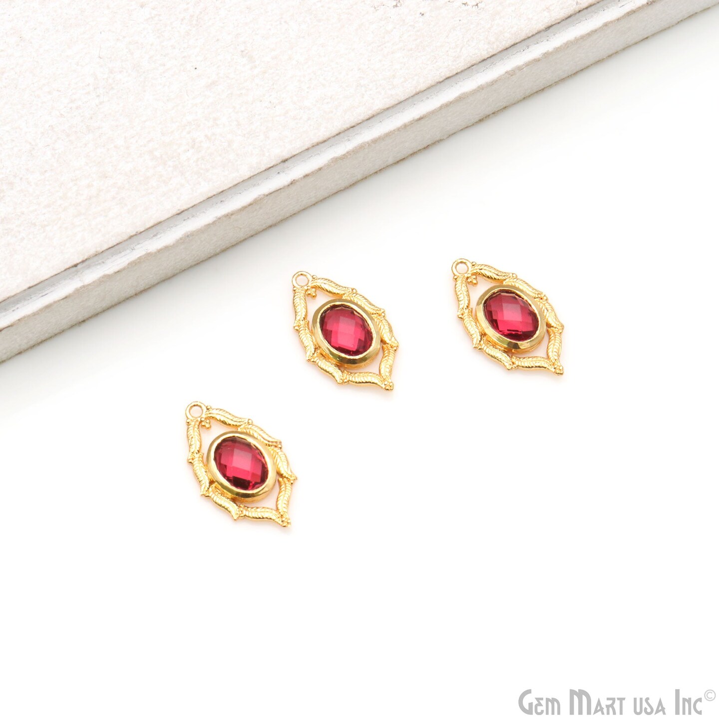 DIY Marquise Gemstone Charm, 21x12mm Gold Plated Jewelry Connector Pendant, GemMartUSA (50606)
