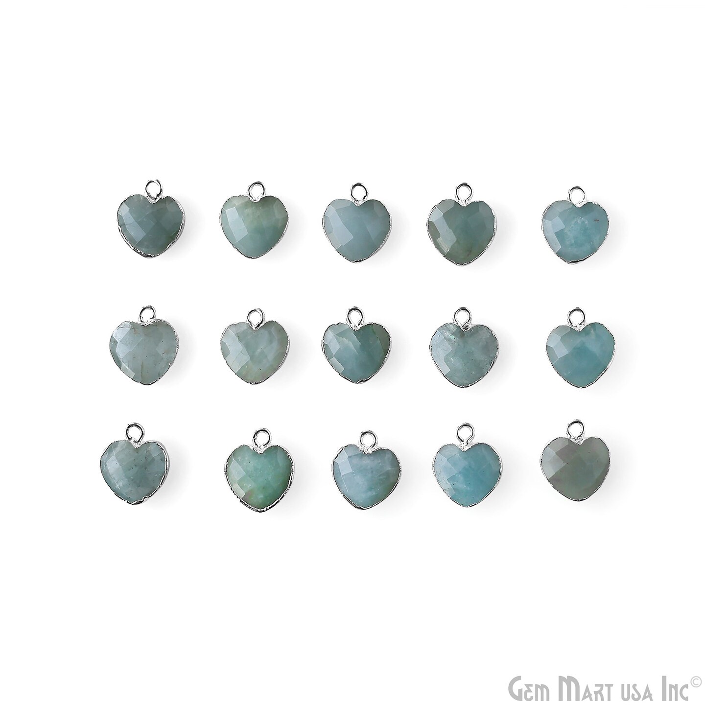 Heart Gemstone Pendant, Silver Electroplated Gemstone Charm, 13x12mm, Necklace Pendant, GemMartUSA (50794)