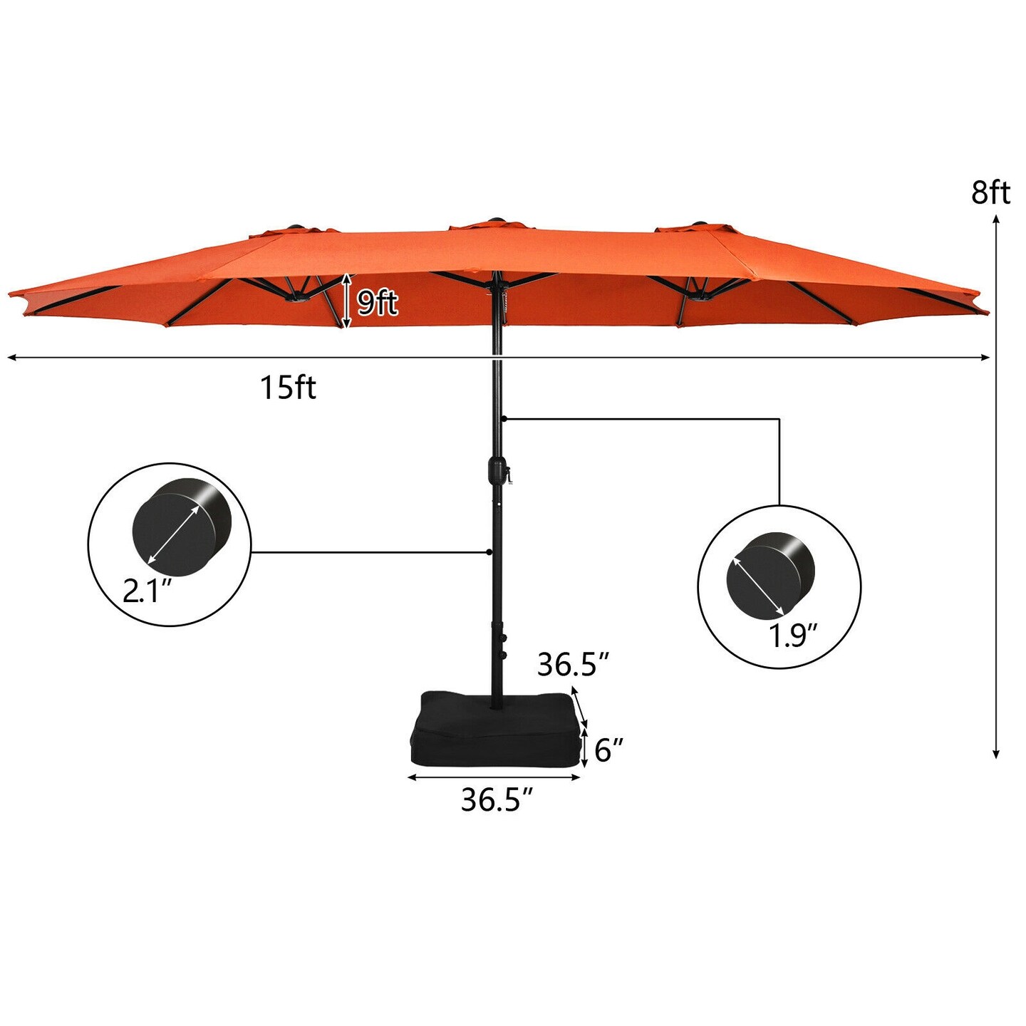 15 ft triple vent patio umbrella Flash Furniture 15 ft. Elizabeth Commercial Grade Triple Head Patio Umbrella with Crank & Easy Lift Functionality Gray