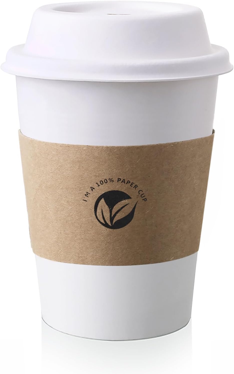 [50 pack] 12 oz Compostable Coffee Cups with Lids and Kraft Sleeves, Eco Friendly Disposable White Paper Cups Combo for Hot Beverage