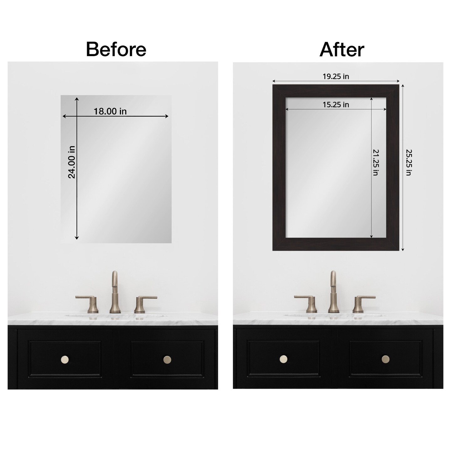 Amanti Art Mirror Makeover Bathroom Mirror Frame Border Kit -  Fully Assembled Peel and Stick Frame - Mirror NOT Included - Furniture Espresso Narrow Trim