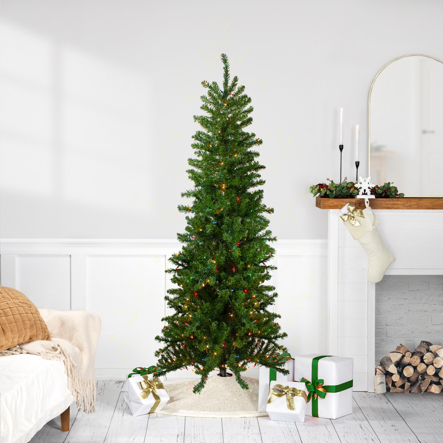 Northlight 6.5&#x27; Pre-Lit Canadian Pine Artificial Pencil Christmas Tree - Multi Lights