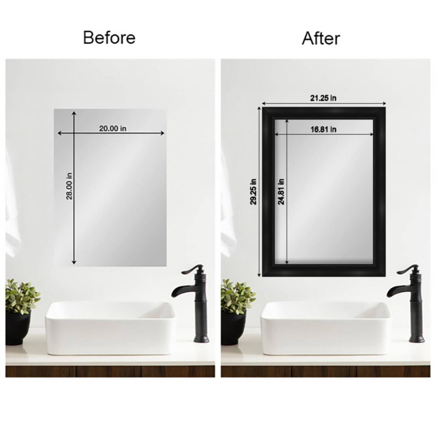Amanti Art Mirror Makeover Bathroom Mirror Frame Border Kit - Fully Assembled Peel and Stick Frame - Mirror NOT Included - Grand Black Narrow Trim