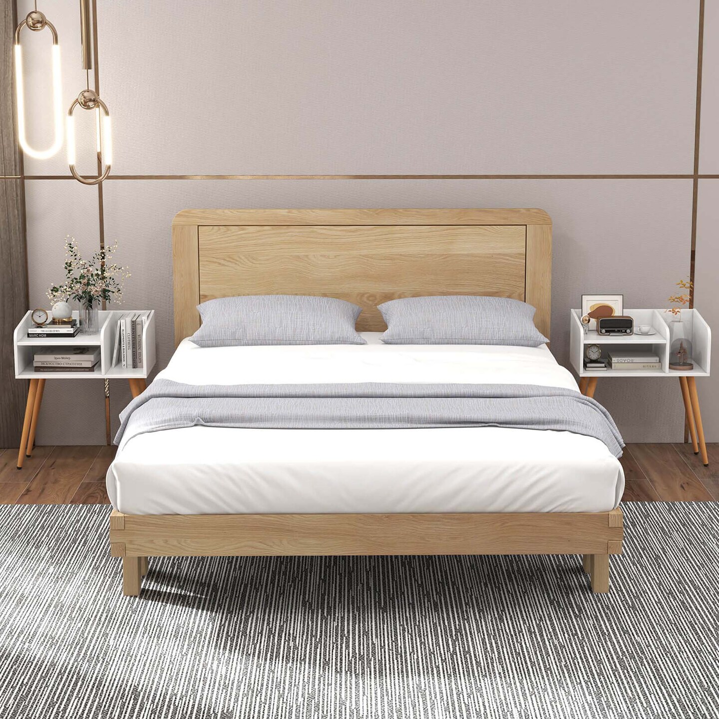 Costway Mid Century Modern End Table with Open Shelves Metal Support Legs for Bedroom White/Black/Coffee