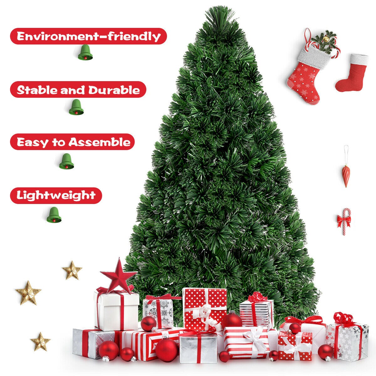 Costway Pre-Lit Fiber Optic Artificial PVC Christmas Tree Metal 5Ft