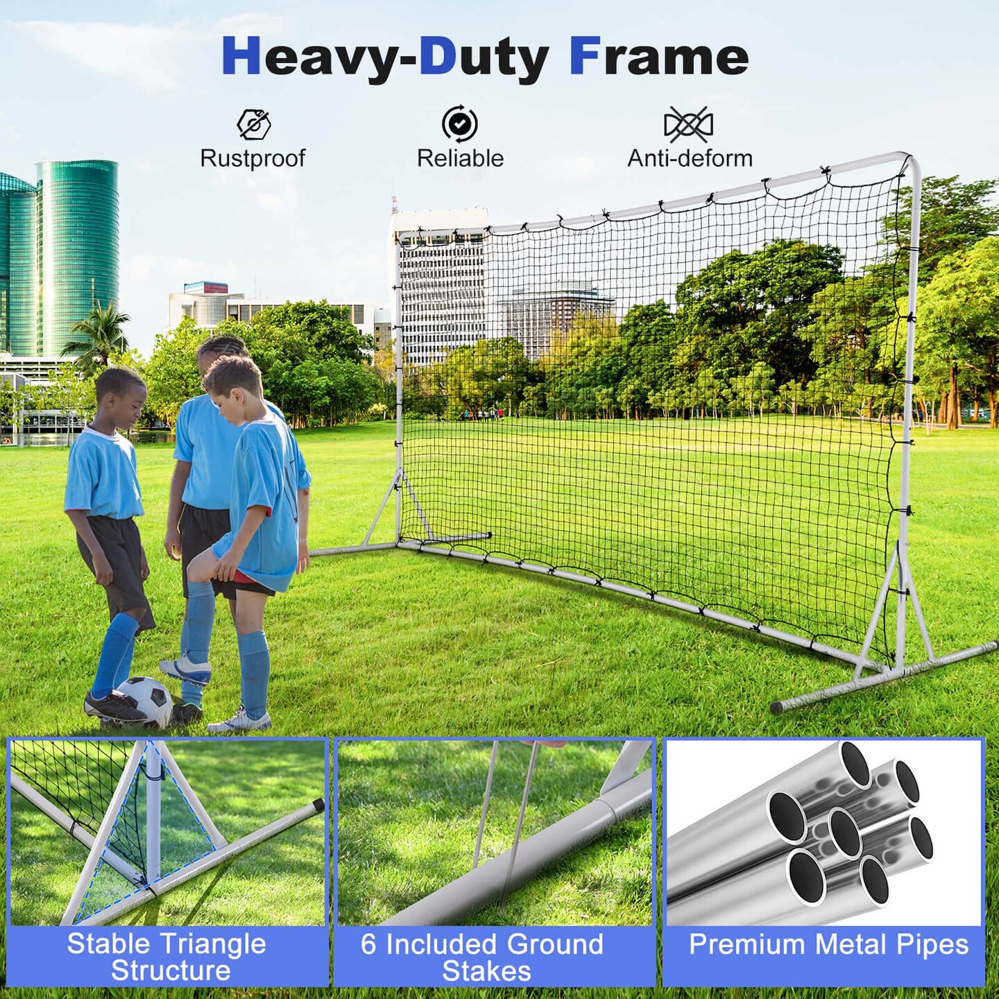 Costway Soccer Rebounder Net 12 x 6 FT Portable Football Training Equipment with Net White/Black
