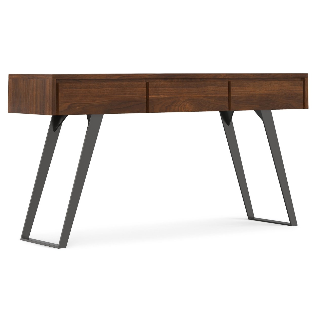 Lowry Console Sofa Table Walnut Solid Wood With Metal Legs 3 Drawers Storage