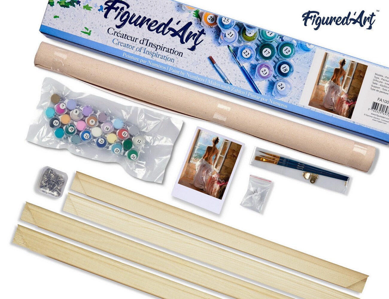 Figured'Art Paint by Numbers Kit for Adults Naked woman and Sun 16"x20" - Craft Art Painting Rolled Canvas with DIY wooden frame