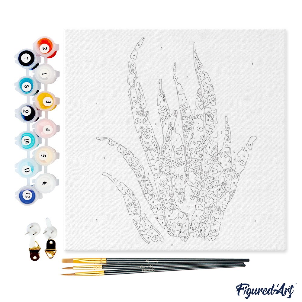 Figured'Art Mini Paint by Numbers Kit for Adults with Frame Abstract Aloe Vera Plant Small format 8"x8" - Craft Art Painting DIY Canvas Already Stretched on a Wooden Frame