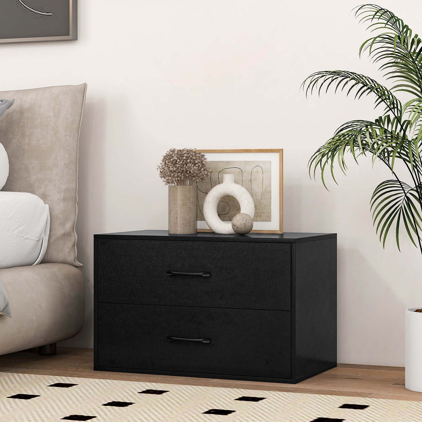 Costway 2-Drawer Stackable Organizer Horizontal Storage Cabinet Dresser Chest White\ Espresso