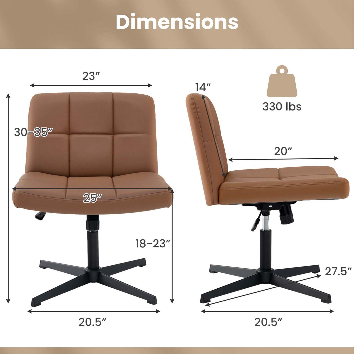 Costway Criss Cross Chair Cross-legged Office Chair with Oversized U-shaped Seat No Wheels Beige/Brown/Gray