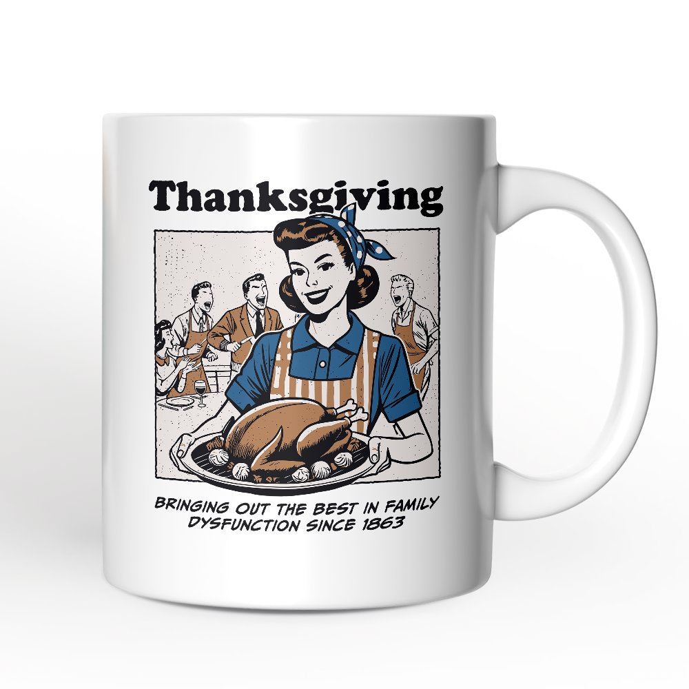 Thanksgiving Family Dysfunction Retro Mug, Funny Sarcastic Humor Gift