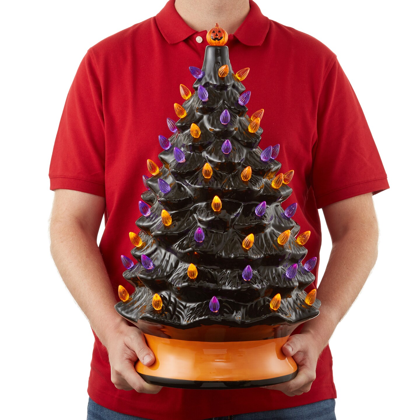 Casafield Hand Painted Ceramic Christmas Tree, 24-Inch Pre-Lit Tree with 148 Multi Color Lights and 2 Star Toppers