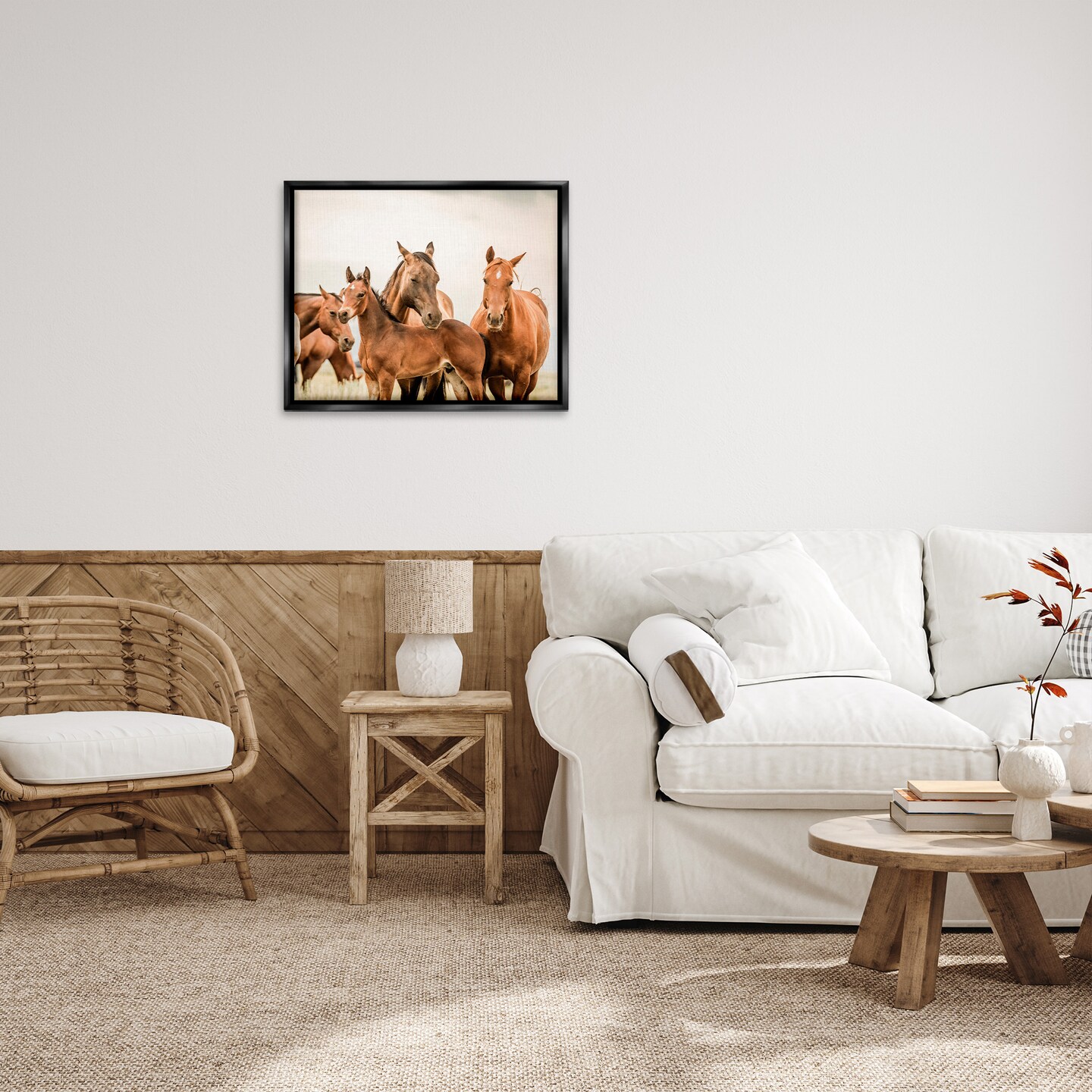 Stupell Industries Horse &#x26; Foals Photography Framed Floater Canvas Wall Art