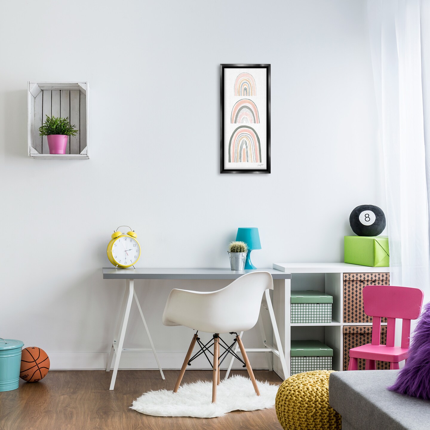 Stupell Industries Playful Grey and Pink Rainbows Framed Floater Canvas Wall Art