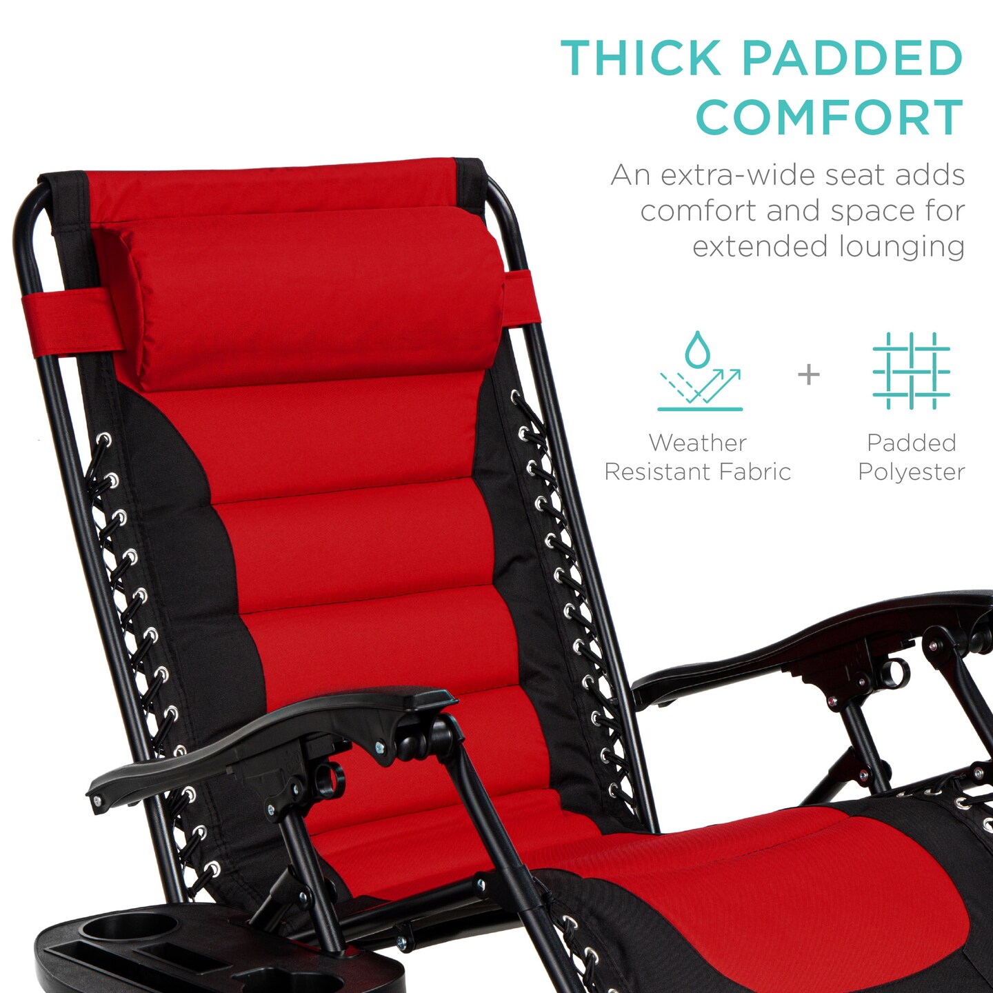 Best Choice Products Oversized Padded Zero Gravity Chair, Folding Outdoor Patio Recliner w/ Side Tray