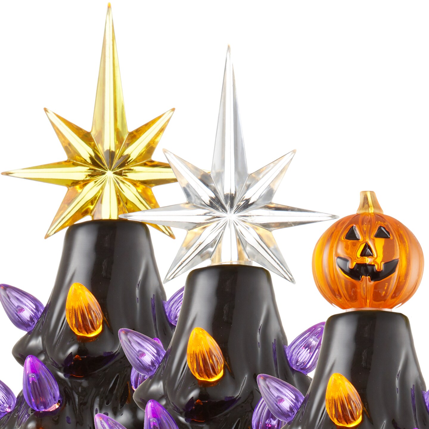 Casafield Hand Painted Ceramic Christmas Tree, 12-Inch Pre-Lit Tree with 100 Multi Color Lights and 2 Star Toppers