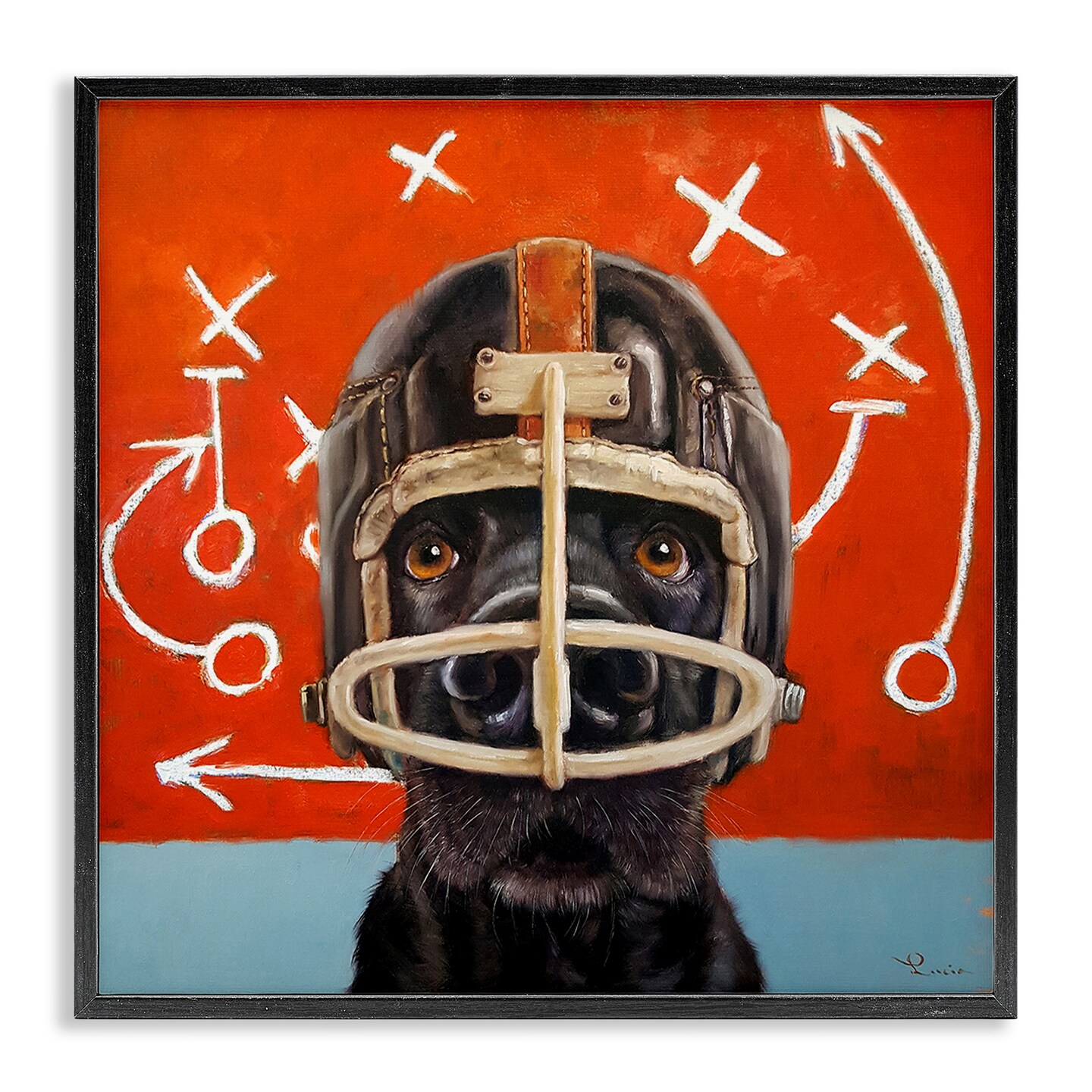 Stupell Industries Dog in Football Helmet Sports Plays Framed Giclee Art