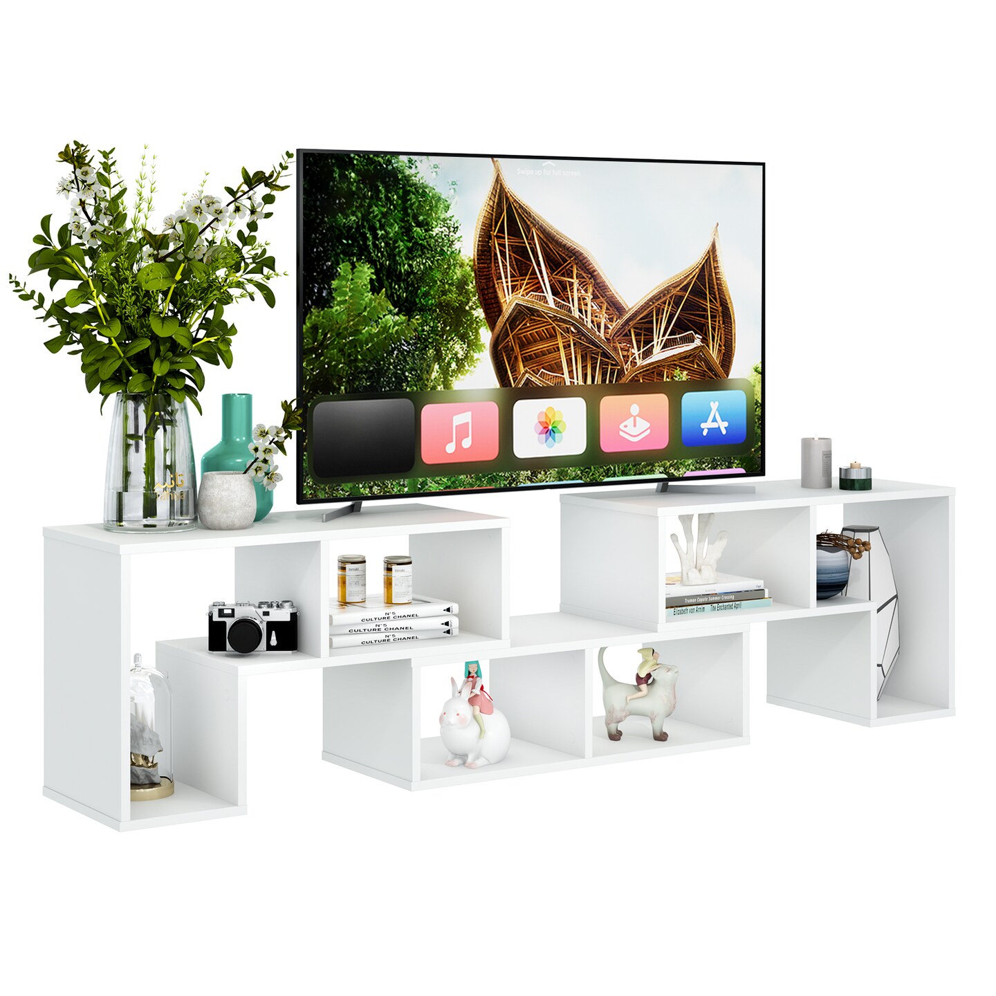 Costway 3 Pcs TV Stand for TV&#x27;s up To 65&#x27;&#x27; Console Entertainment Center Bookcase Shelves White/Brown/Black/Black Wood