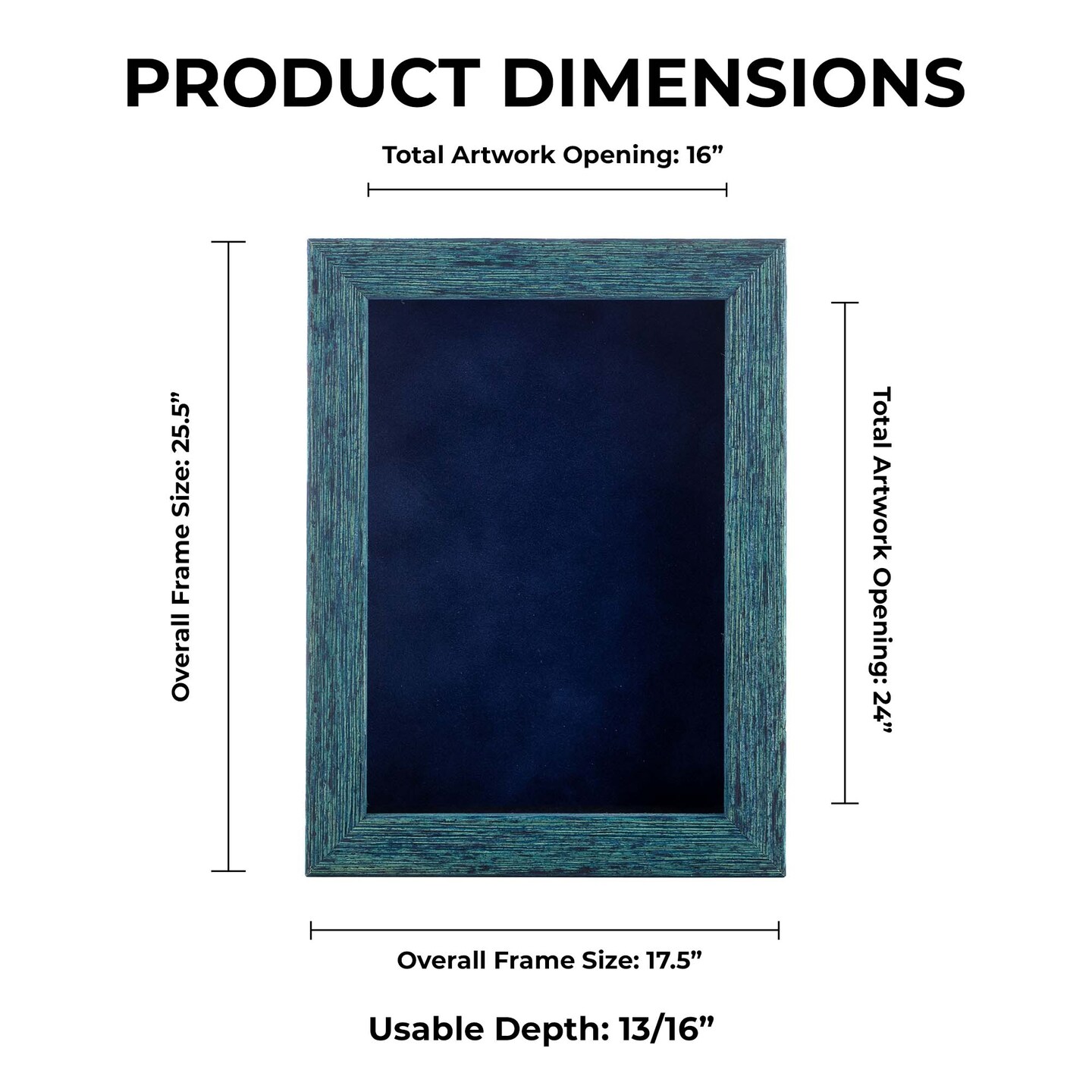 Rustic Blue Wood Shadow Box Frame with Acrylic Front - Navy Blue Suede Backing, 30 Sizes