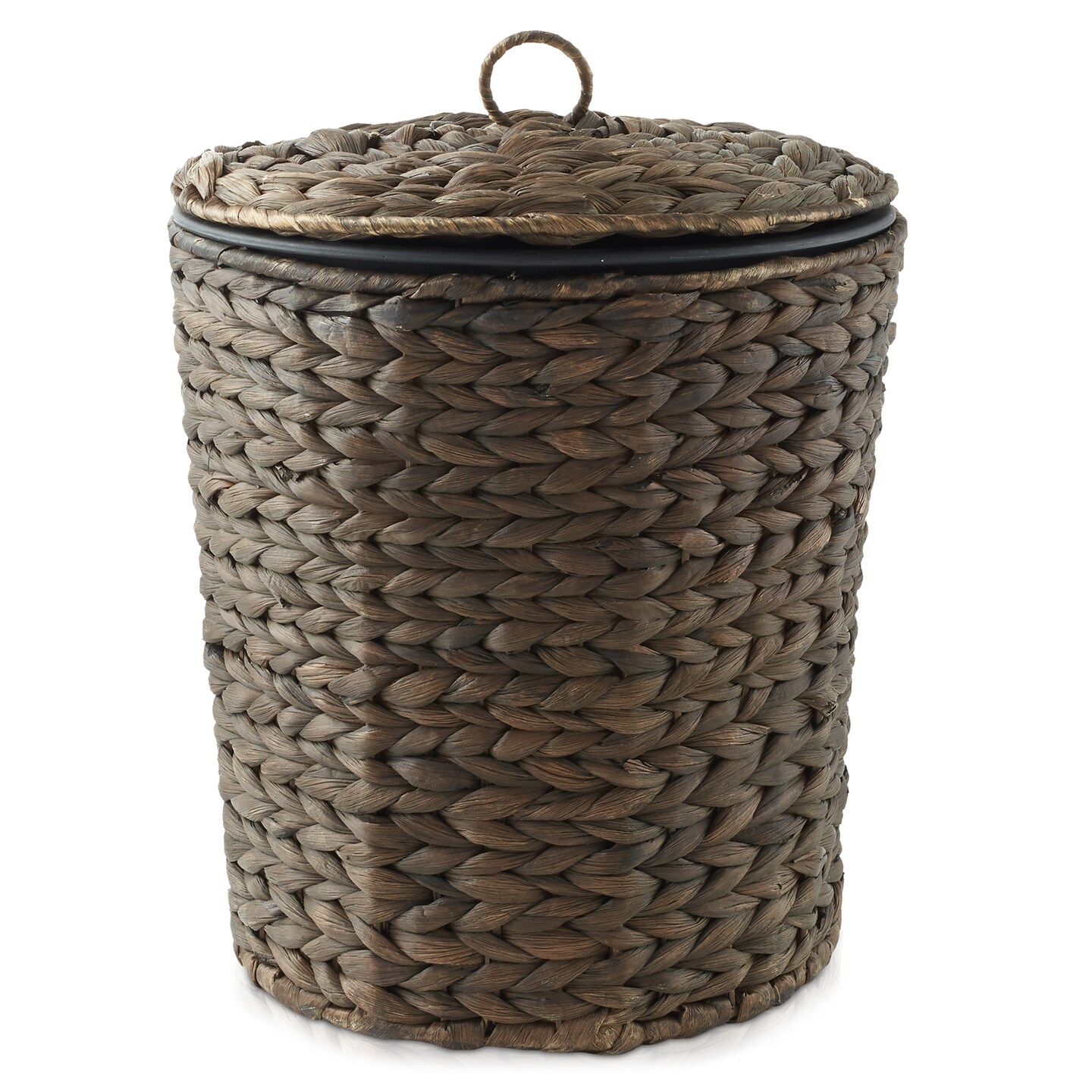 Casafield Water Hyacinth Trash Can with Lid and Liner, Woven Waste Basket for Bathroom, Bedroom, Laundry Room, Home Office