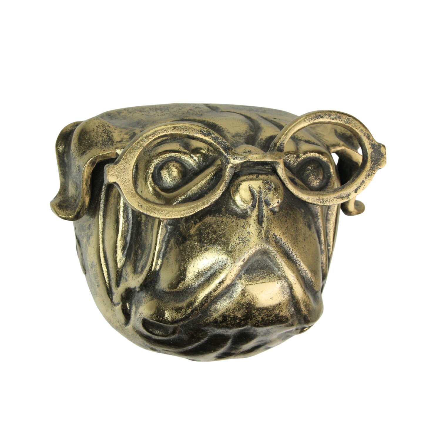 Gold Pug Dog Head Wall Hanging with Oval Spectacles &#x2013; 6&#x22; High, Whimsical Resin Decor, Metallic Gold Finish, Unique Animal-Themed Wall Accent for Home or Office