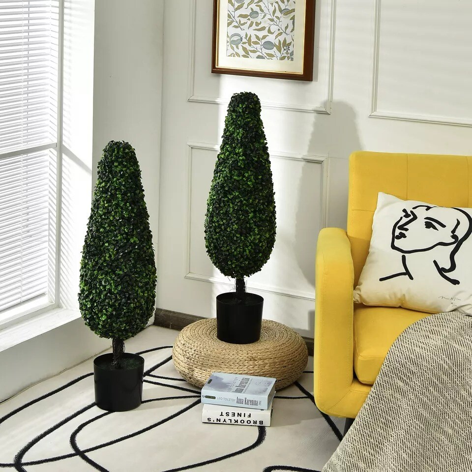 Costway 2 Pack 3&#x27; Artificial Tower Topiary Tree UV Resistant Indoor Outdoor