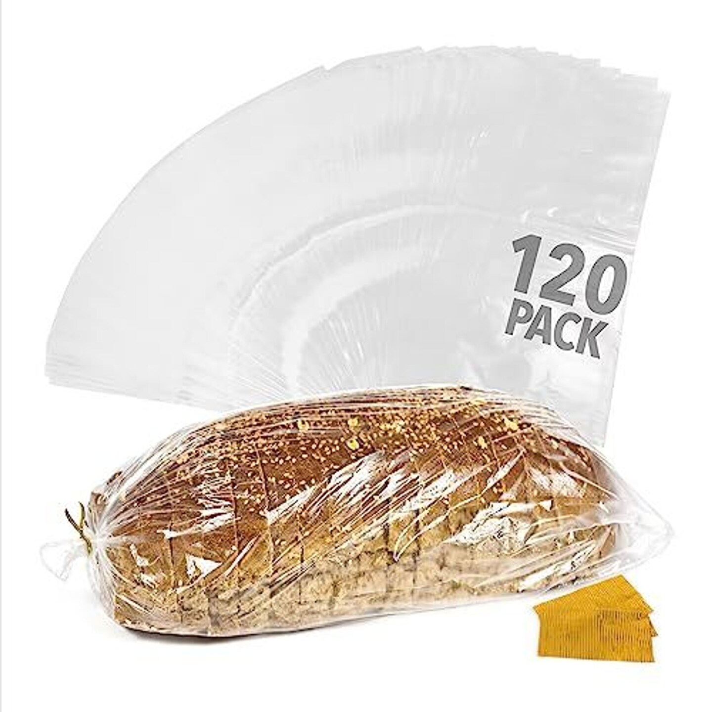 IMPRESA [120 Pack] Plastic Bread Bags for Homemade Bread or Bakery - Heavy Duty Bread Loaf Bags with Ties - Clear Bread Wrappers Storage Packaging - Reusable Bag for Large Loaves - 8 x 4 x 18 &#x9D;