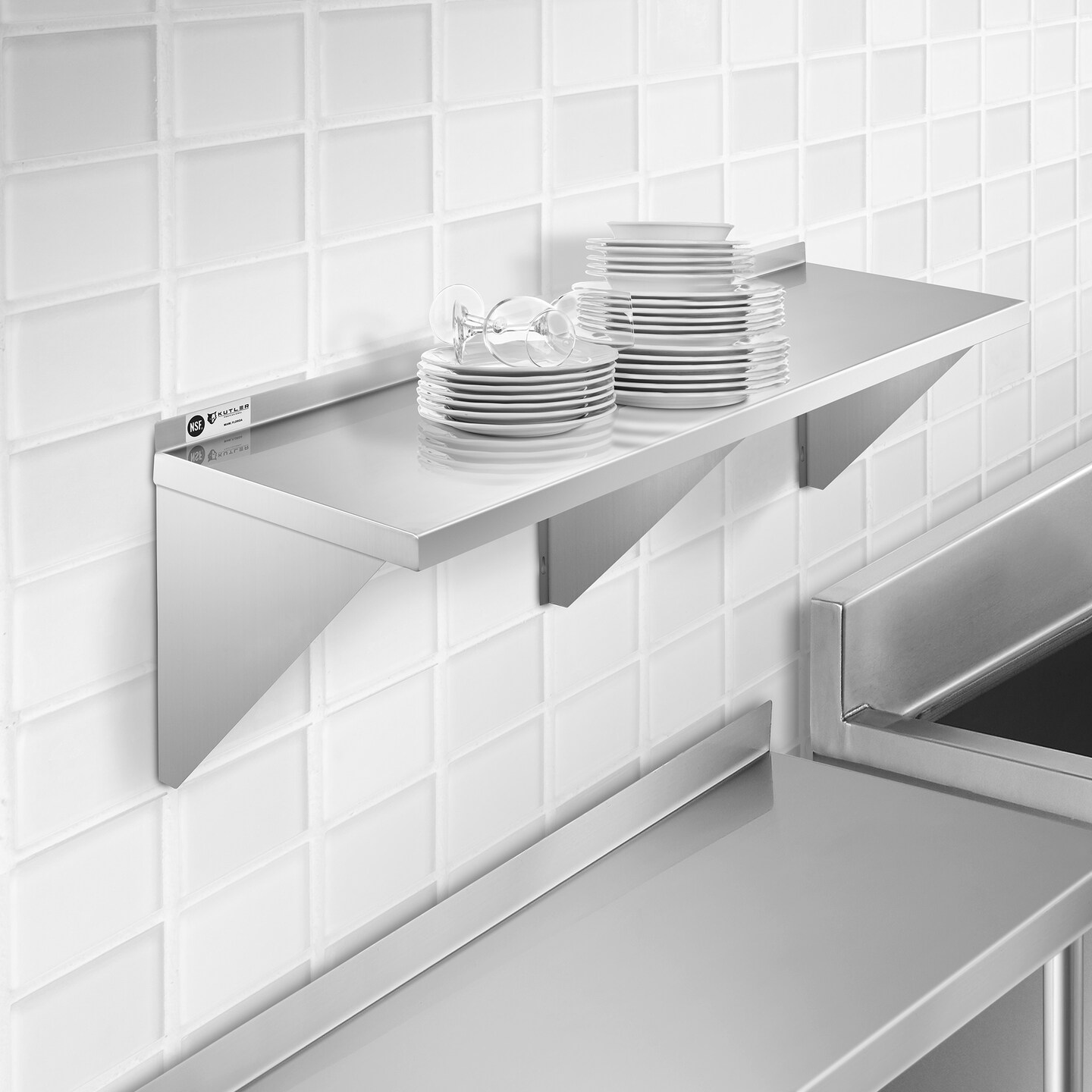 KUTLER Stainless Steel Shelf, NSF Commercial Wall Mount Shelves with Backsplash, Floating Metal Shelving for Restaurant, Kitchen, Home, Garage