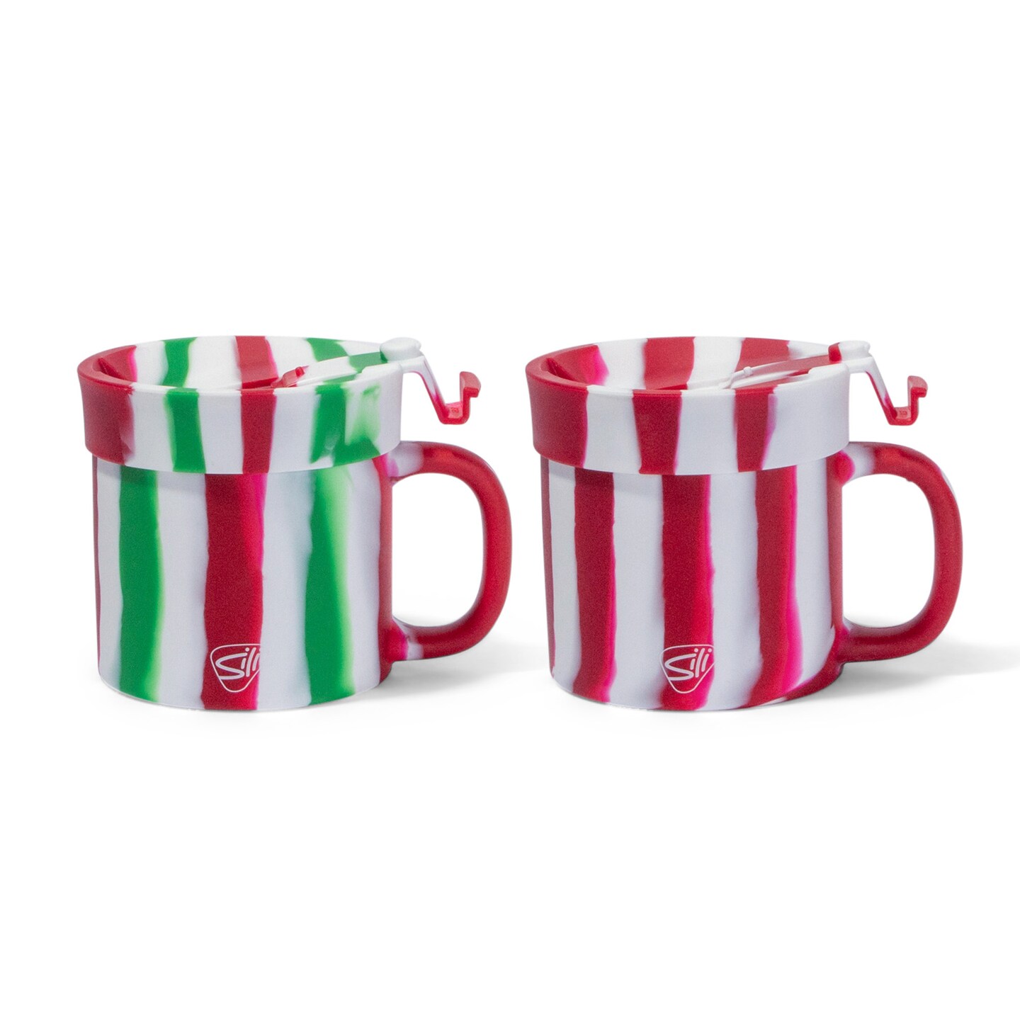 Silipint: Silicone Coffee Mugs: 2 Pack - Peppermint &#x26;  Poinsettia - 16oz Cups, Flip Top Lids, Unbreakable, Holiday &#x26; Christmas Gift, Hot &#x26; Cold Drinks