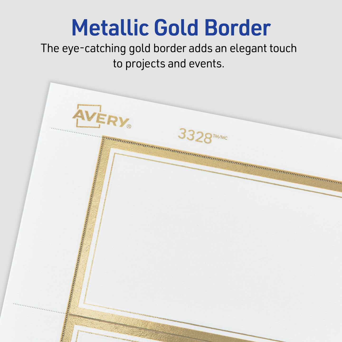 Avery Printable Tent Cards, 2" x 3.5", White with Metallic Gold Borders 80 Blank Place Cards for Laser or Inkjet Printers (3328)