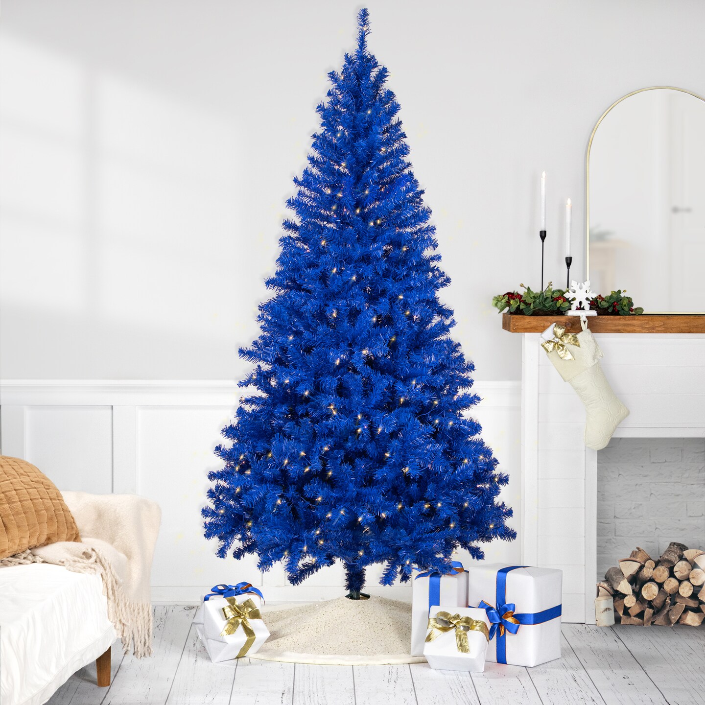 Northlight Pre-Lit Medium Artificial Pine Christmas Tree - 7' - Royal Blue - Clear Lights
