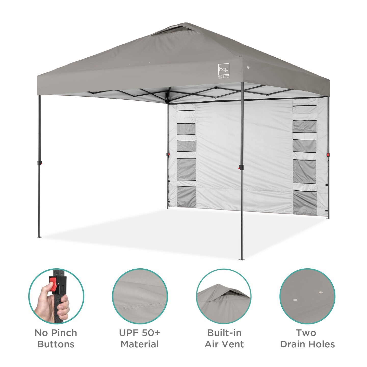 Best Choice Products 10x10ft Easy Setup Pop Up Canopy, Portable Tent w/ Side Wall, 1-Button Push, Case