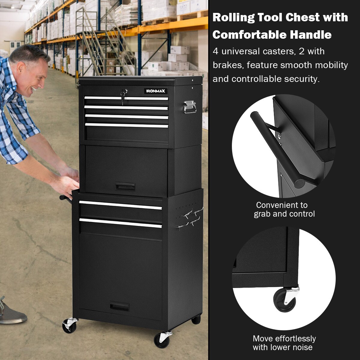 Costway 6-Drawer Rolling Tool Chest Storage Cabinet w/Riser Red\Black