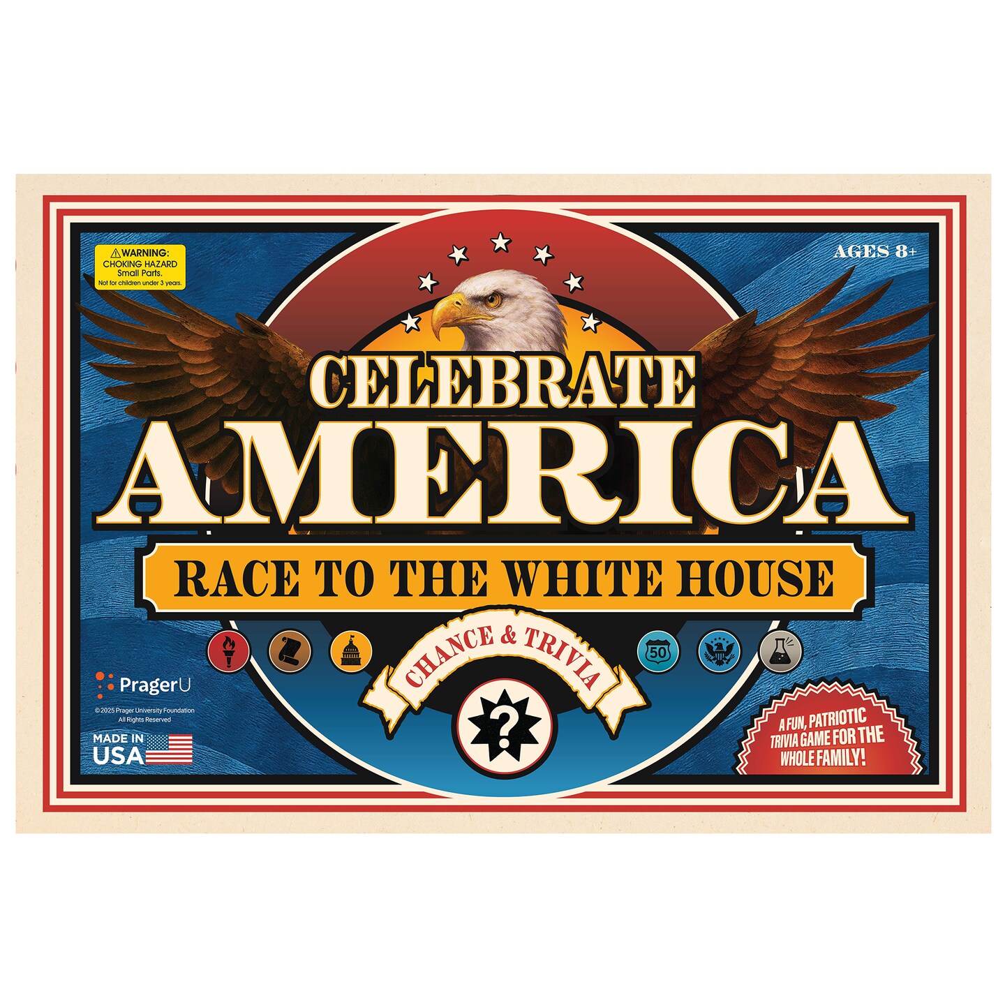 PragerU: Celebrate America - Race to the White House Board Game, USA Trivia Game, America’s 250th Anniversary Edition, Families & Kids 8+, 2+ Players