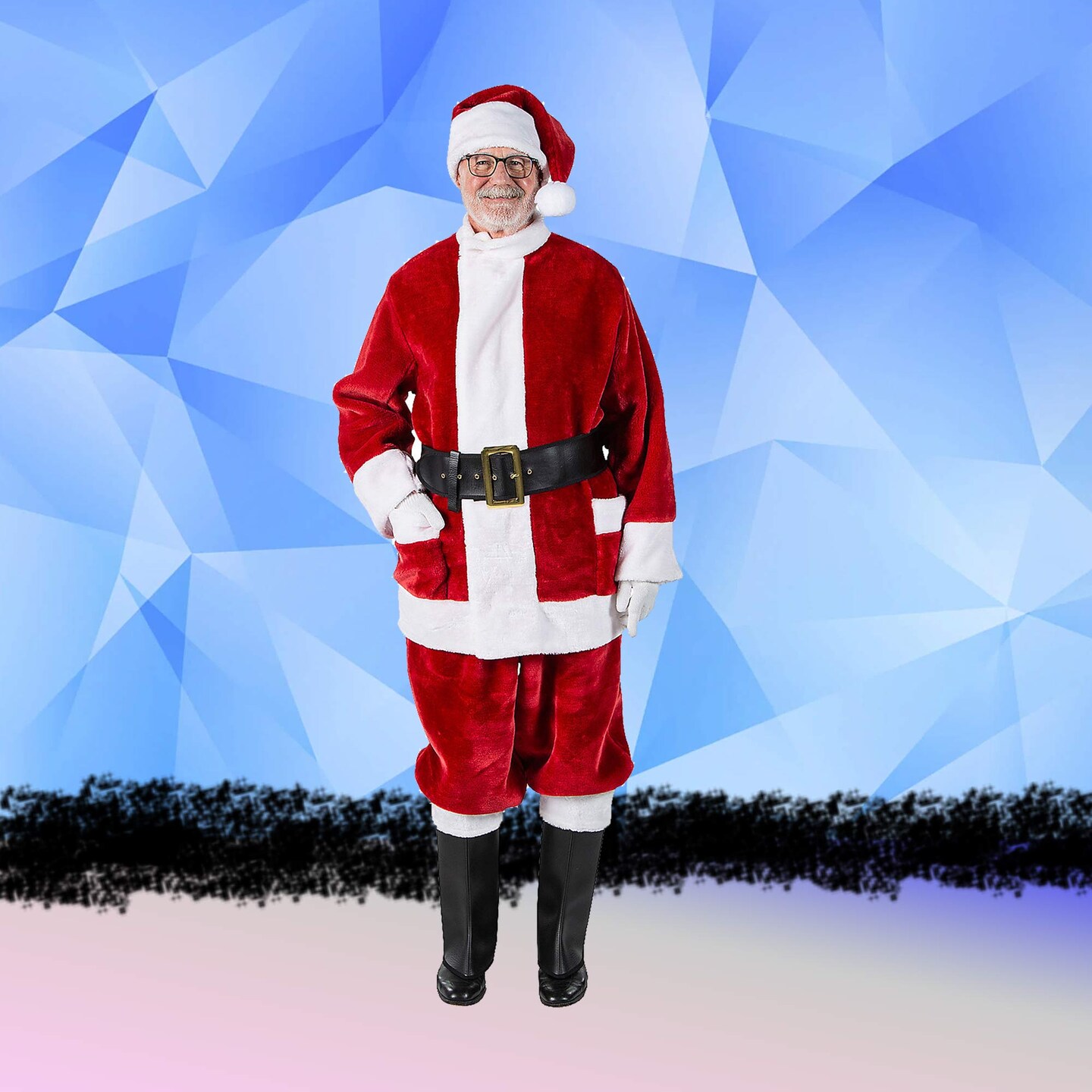 Burgundy Deluxe Santa Costume with Plush Trim and Deep Outside Satin-Lined Pockets