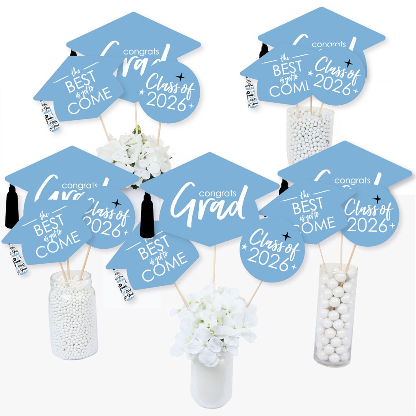 Big Dot of Happiness Light Blue 2026 Graduation Party Centerpiece Sticks - Table Toppers - Set of 15