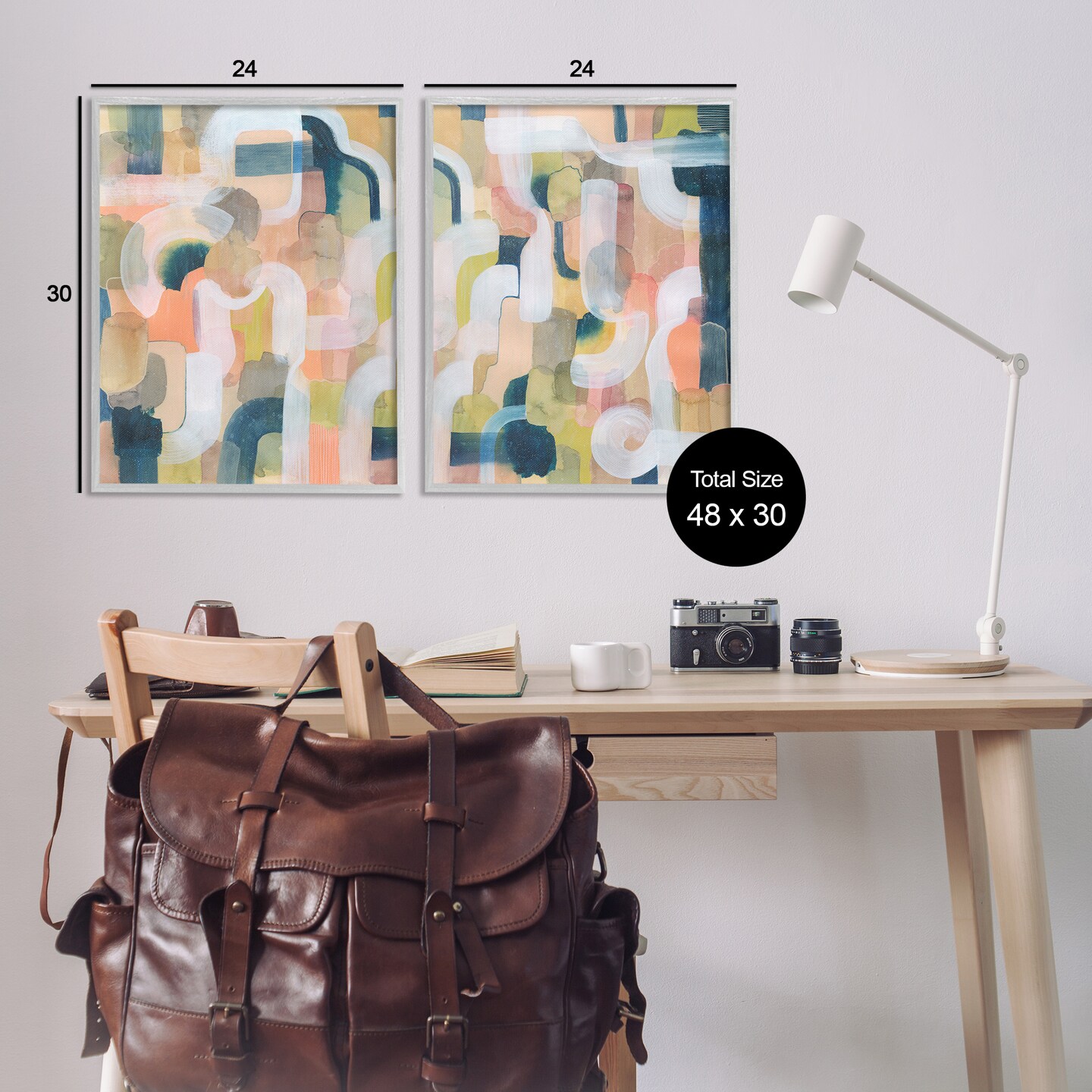 Stupell Industries Curved Retro Abstraction 2pc Framed Giclee Wall Art Set Design by Grace Popp