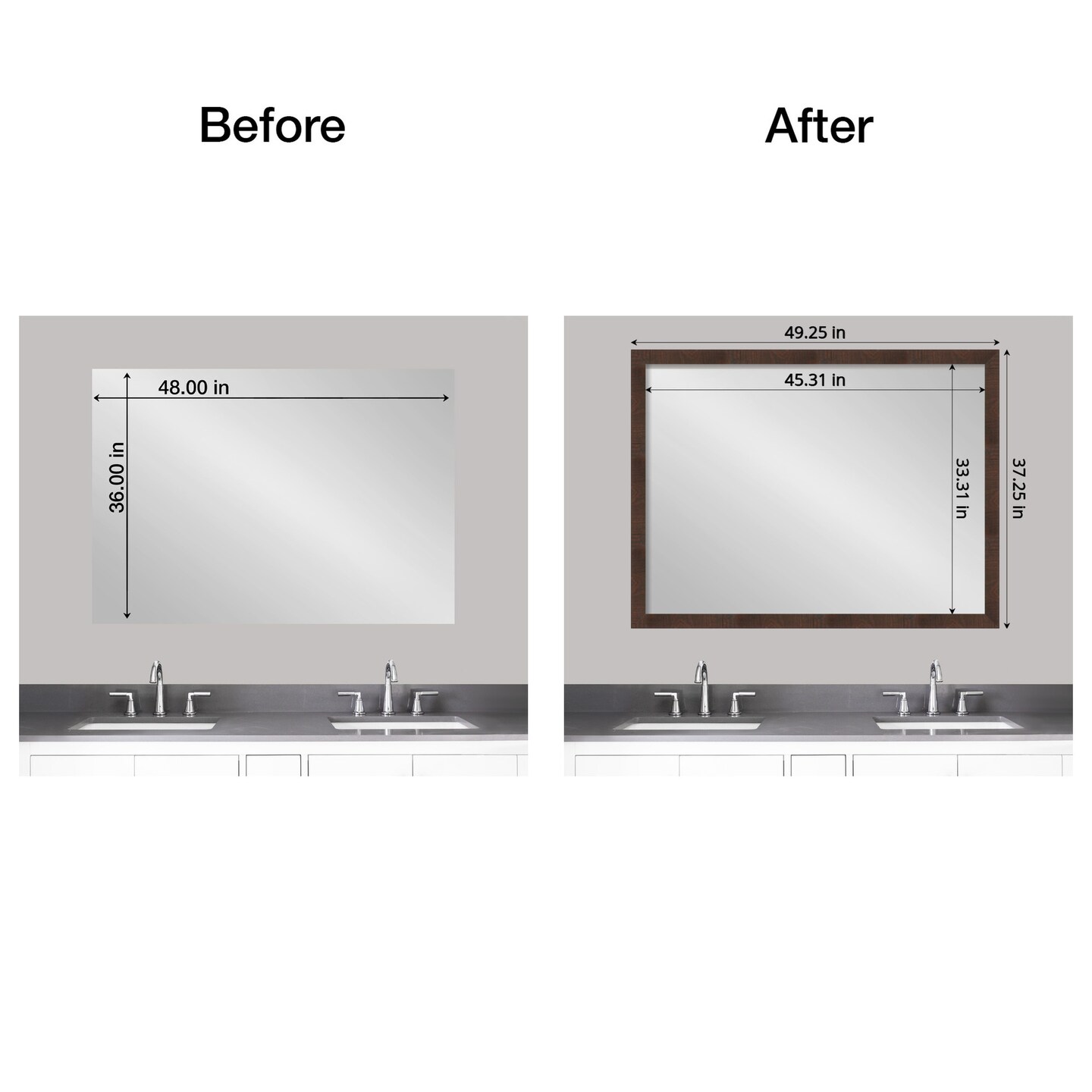Amanti Art Mirror Makeover Bathroom Mirror Frame Border Kit -  Fully Assembled Peel and Stick Frame - Mirror NOT Included - Wildwood Brown Narrow Trim