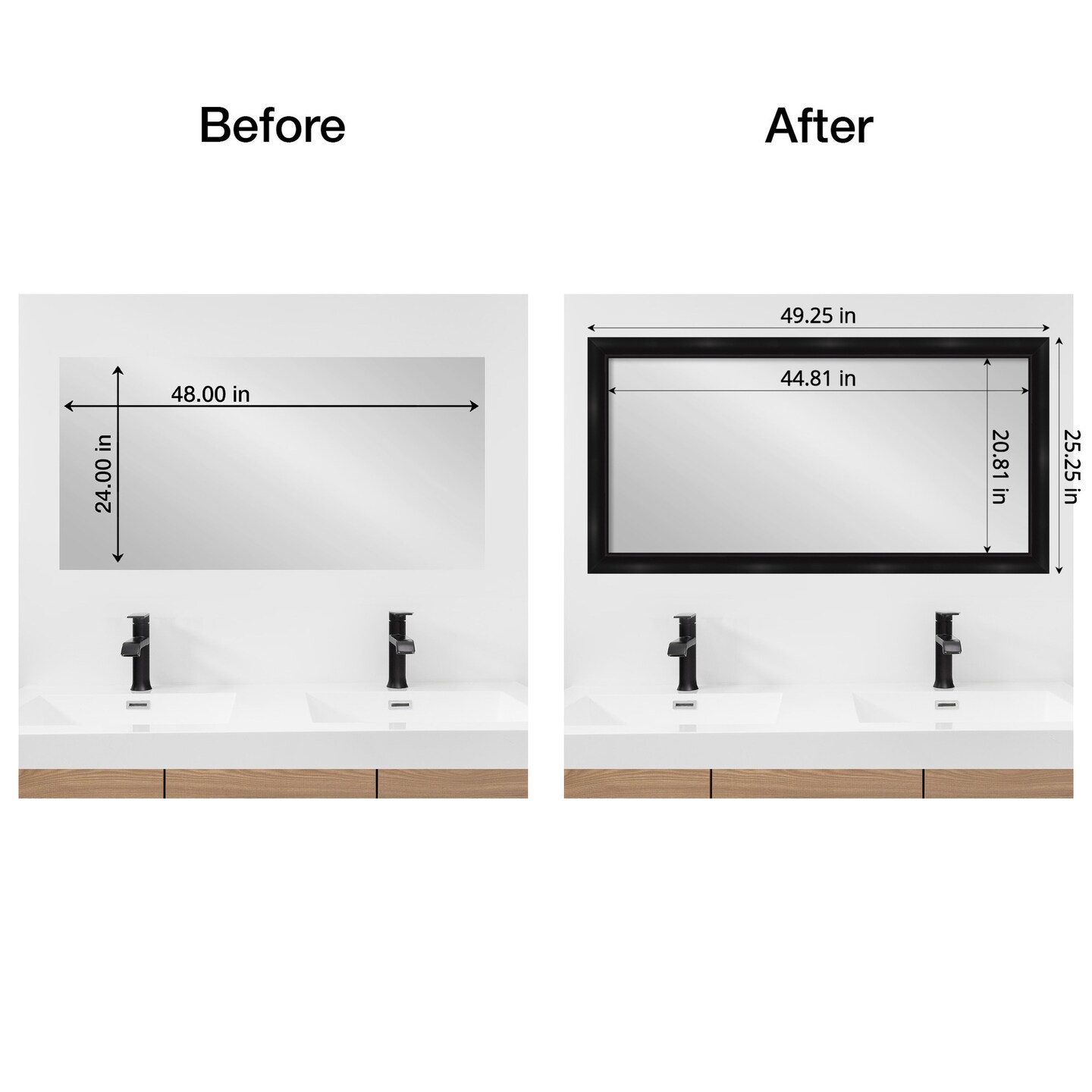 Amanti Art Mirror Makeover Bathroom Mirror Frame Border Kit - Fully Assembled Peel and Stick Frame - Mirror NOT Included - Grand Black Narrow Trim