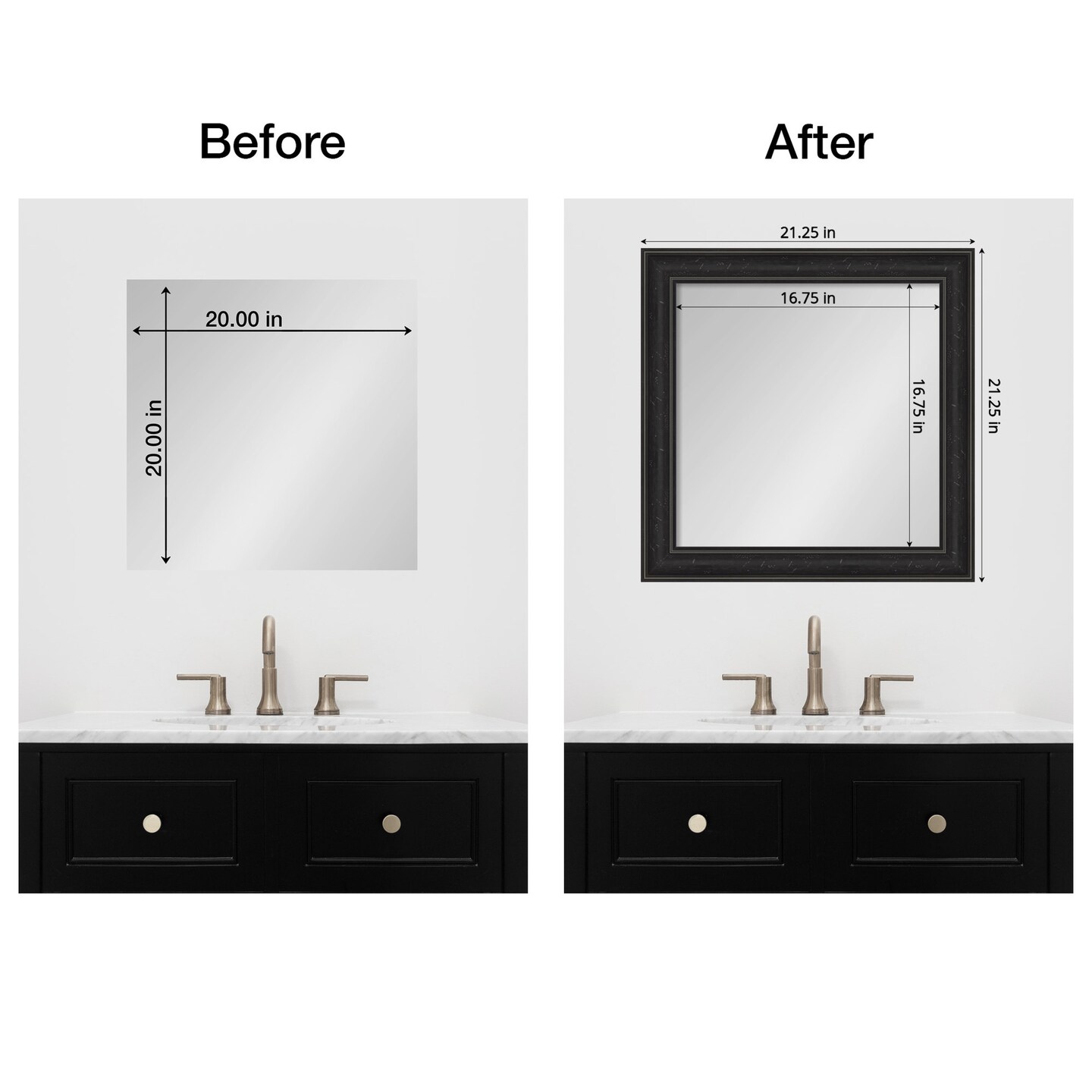 Amanti Art Mirror Makeover Bathroom Mirror Frame Border Kit - Fully Assembled Peel and Stick Frame - Mirror NOT Included - Shipwreck Narrow Trim