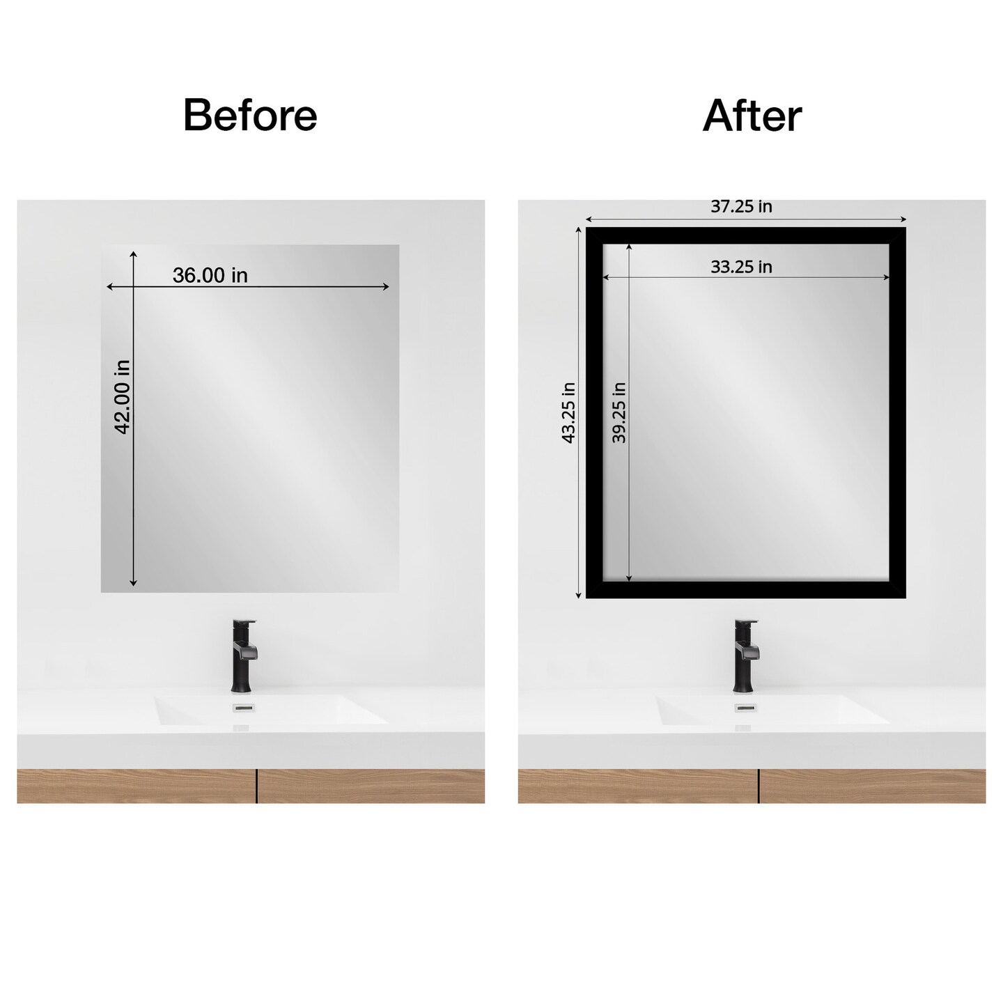 Amanti Art Mirror Makeover Bathroom Mirror Frame Border Kit - Fully Assembled Peel and Stick Frame - Mirror NOT Included - Brushed Black or Nickel Trim