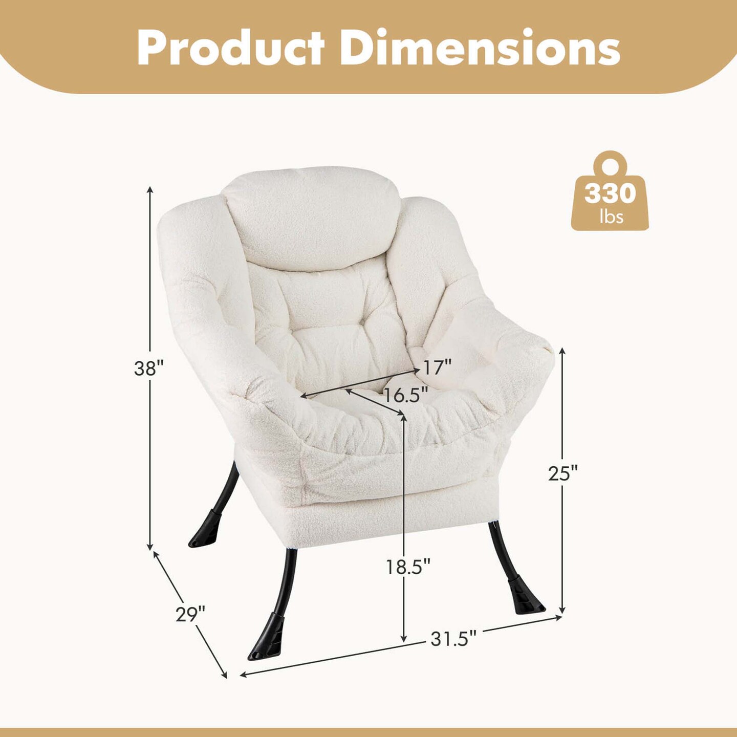 Costway Large Lazy Chair with Cozy Head Pillow Stylish Tufted Back &#x26; Seat Armrests Beige/Gray/Pink