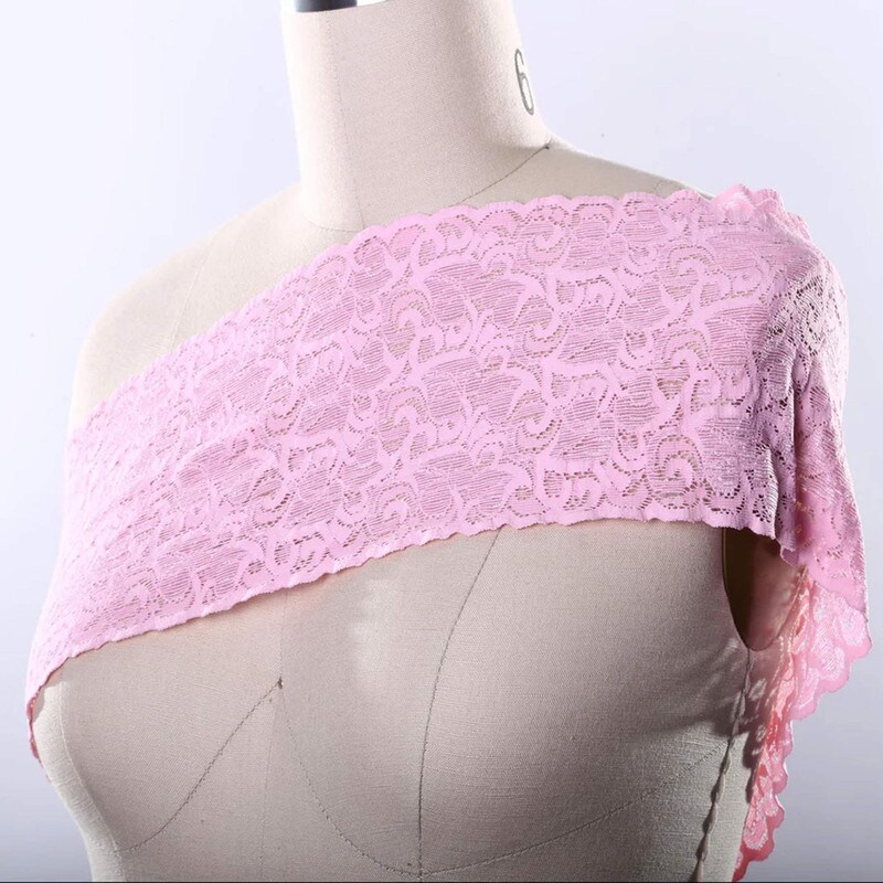 Wide Pink Stretch Lace Trim Heavy Duty 5&#x22; Elastic Floral Ribbon for Sewing &#x26; Lingerie