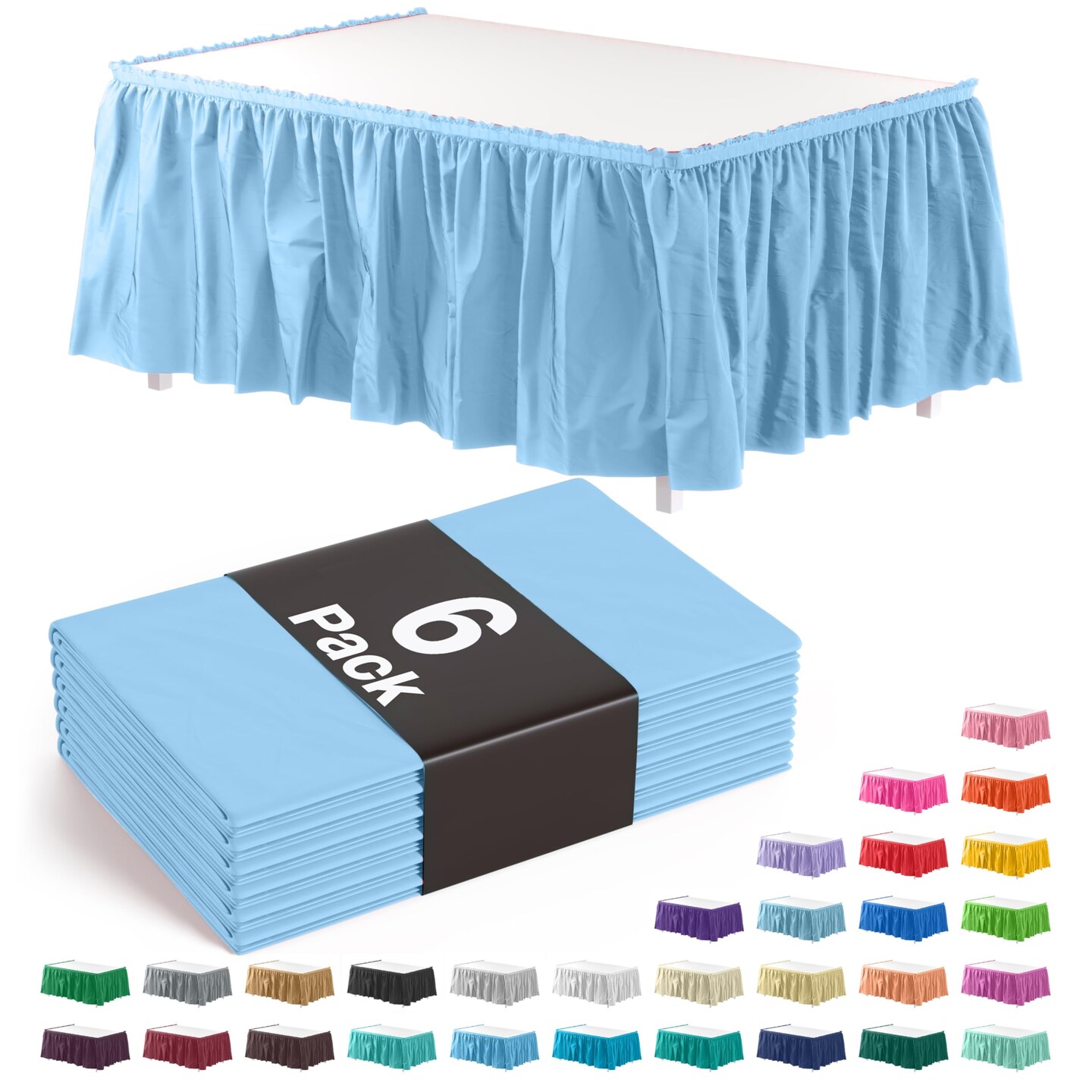 Ruffle Disposable Table Skirt 14 Ft Long Pleated Table Skirts with Adhesive Strip – Fits 6ft+ Rectangle or Round Tables – Ideal for Birthday Parties, Gender Reveal, Baby Showers & Event Decorations 6 pack by Exquisite