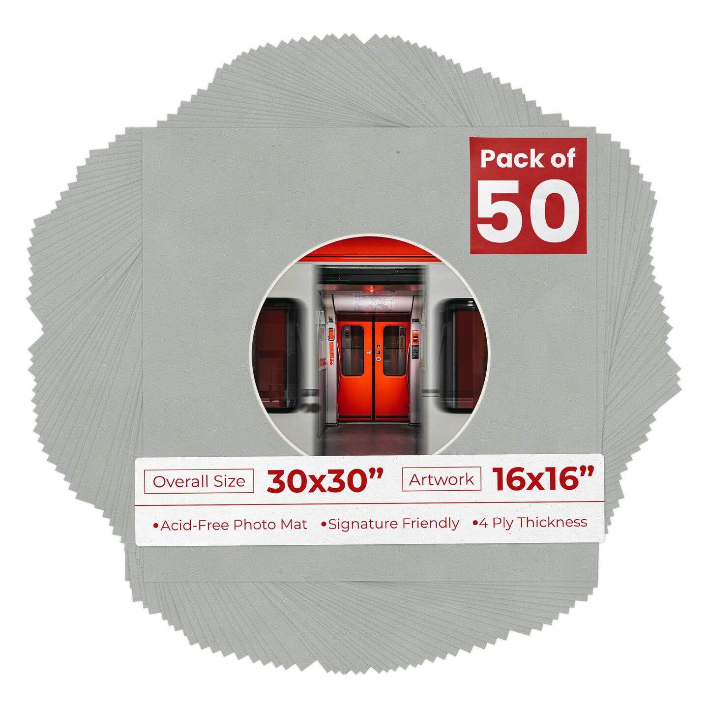 Light Grey Suede Mat Board for 30x30 Frames - Circle Opening for 16x16 Photos