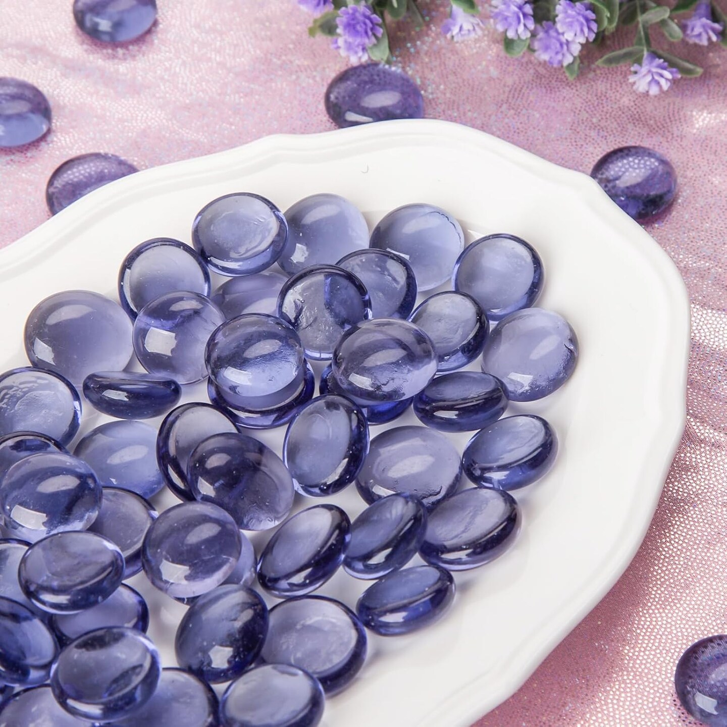 1LB Purple Flat Glass Marbles, Premium Purple Aquarium Rocks Fish Tank Gravel Stones Bulk Pebbles Decorative Beads for DIY Crafts Vase Fillers Table Scatter Decor