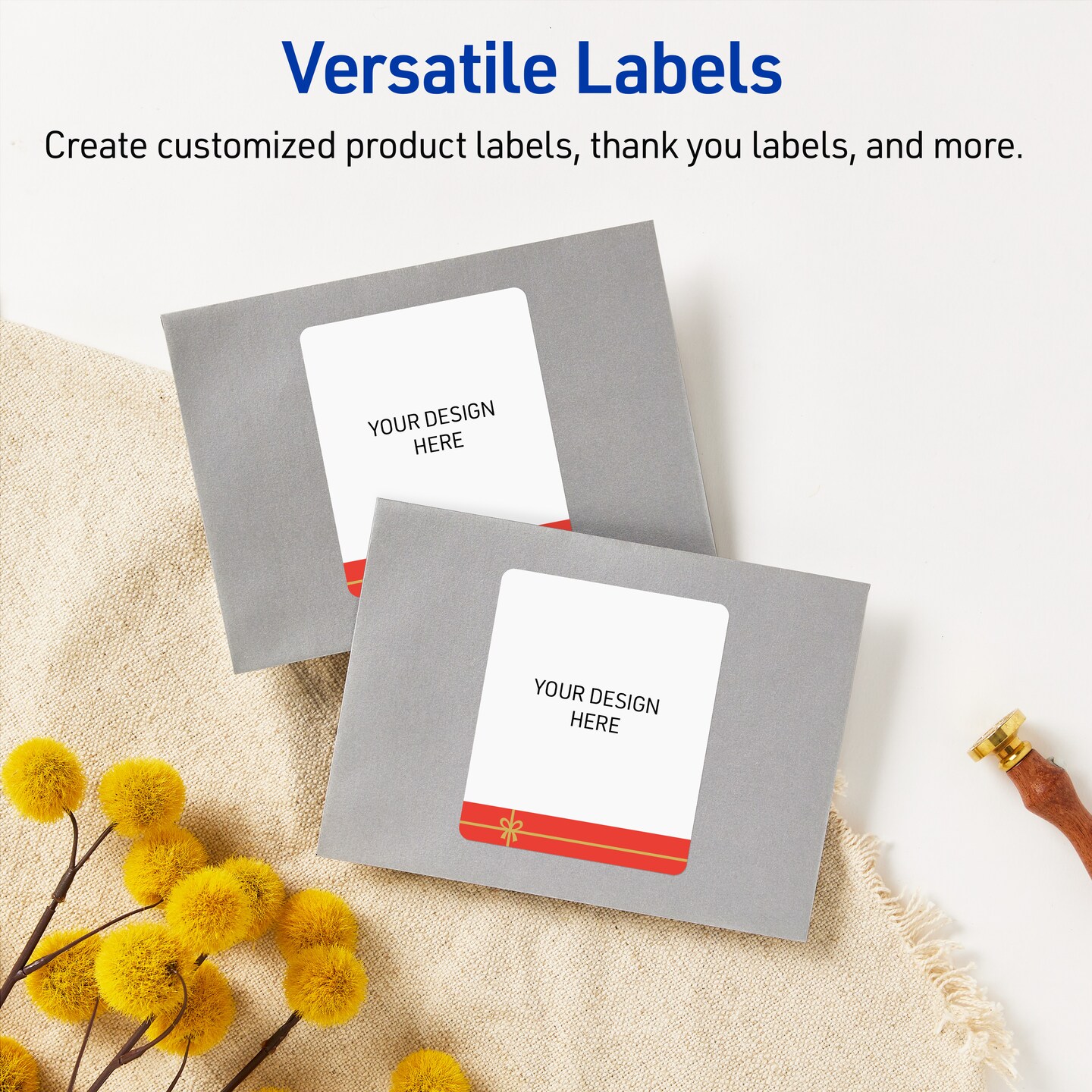 Avery Printable Labels with Sure Feed Technology, Rectangle, 4" x 3-1/3", Pre-Printed Red Gift with Metallic Gold Bow Design, Glossy White, Laser & Inkjet Compatible, 40 Total