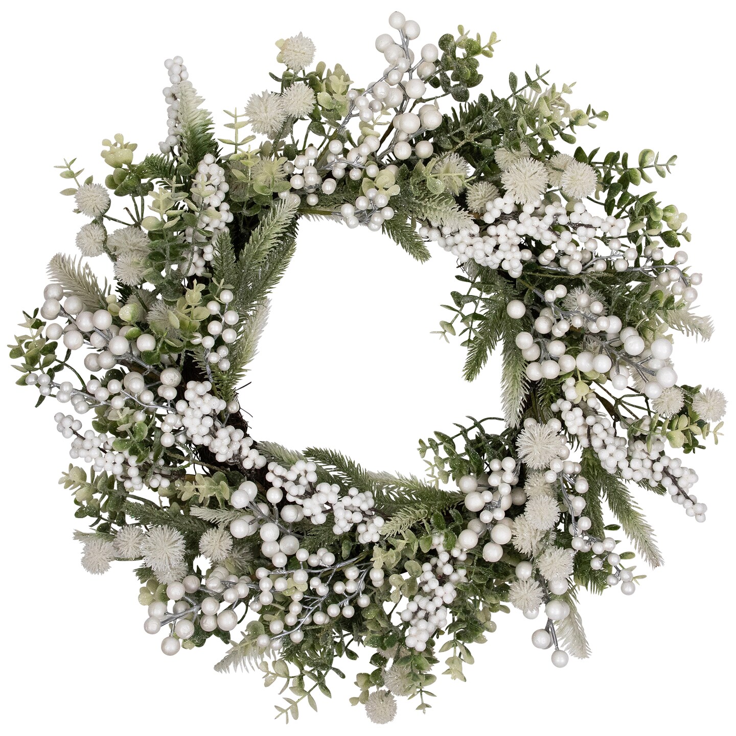 Northlight Glittered Berries and Eucalyptus Artificial Christmas Wreath - 24&#x22; - Unlit