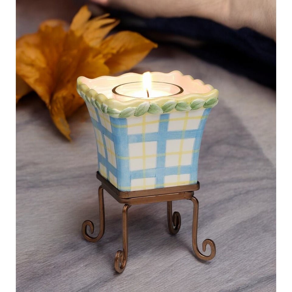 Ceramic Votive Cup With Metal Stand And Votive Glass ,